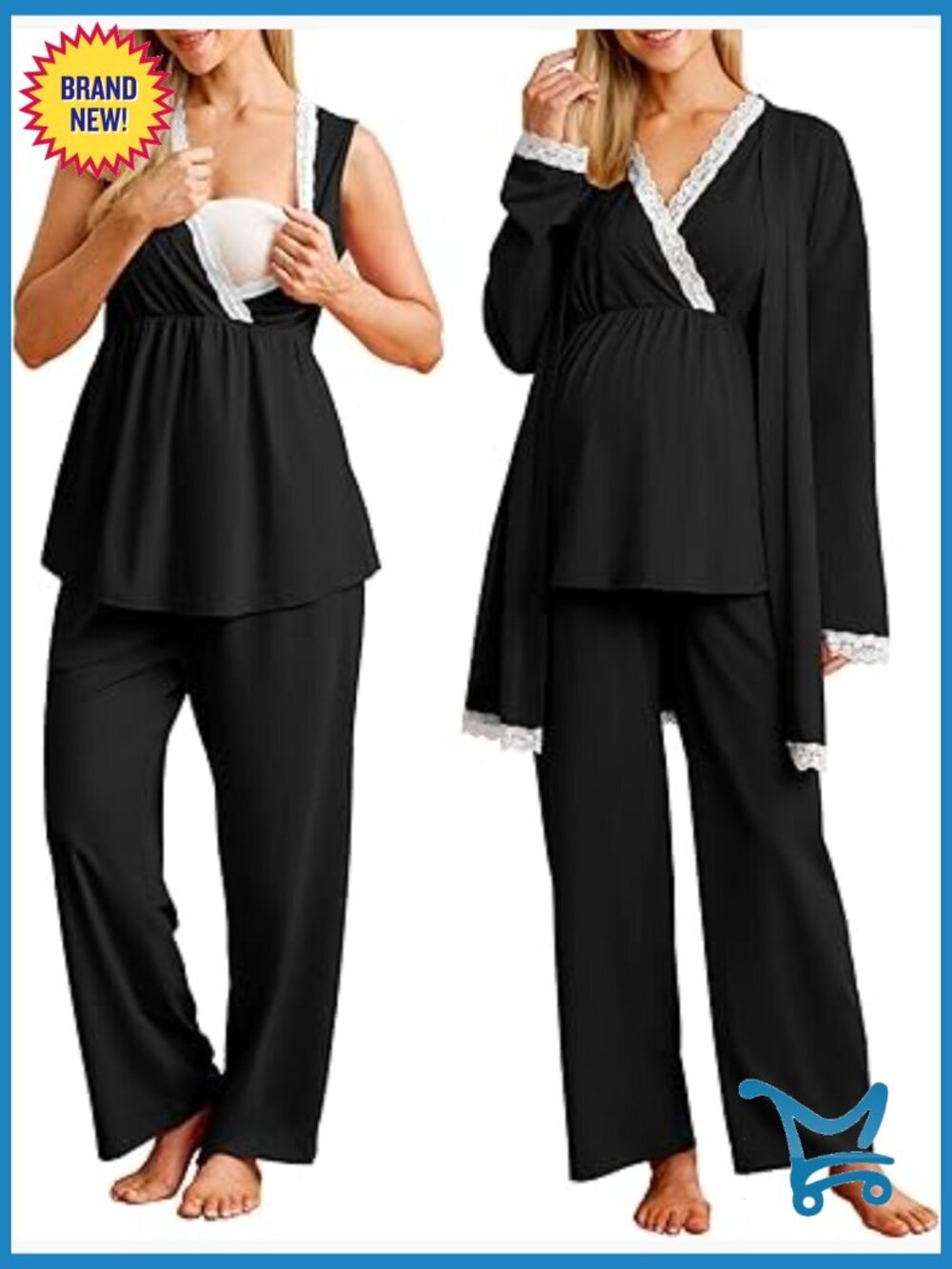 Cotton Blend Maternity Nursing Robe Set 3 Piece
